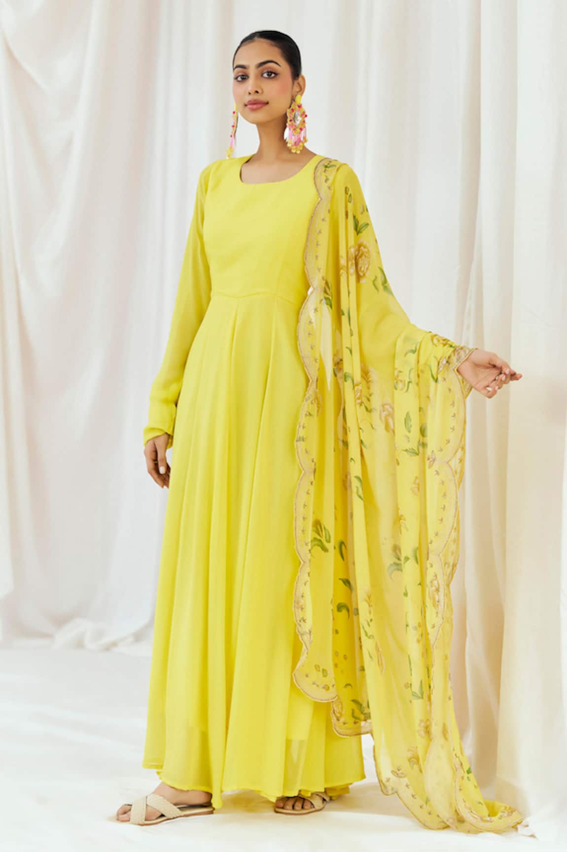 Redpine Designs Panelled Anarkali With Floral Print Dupatta 