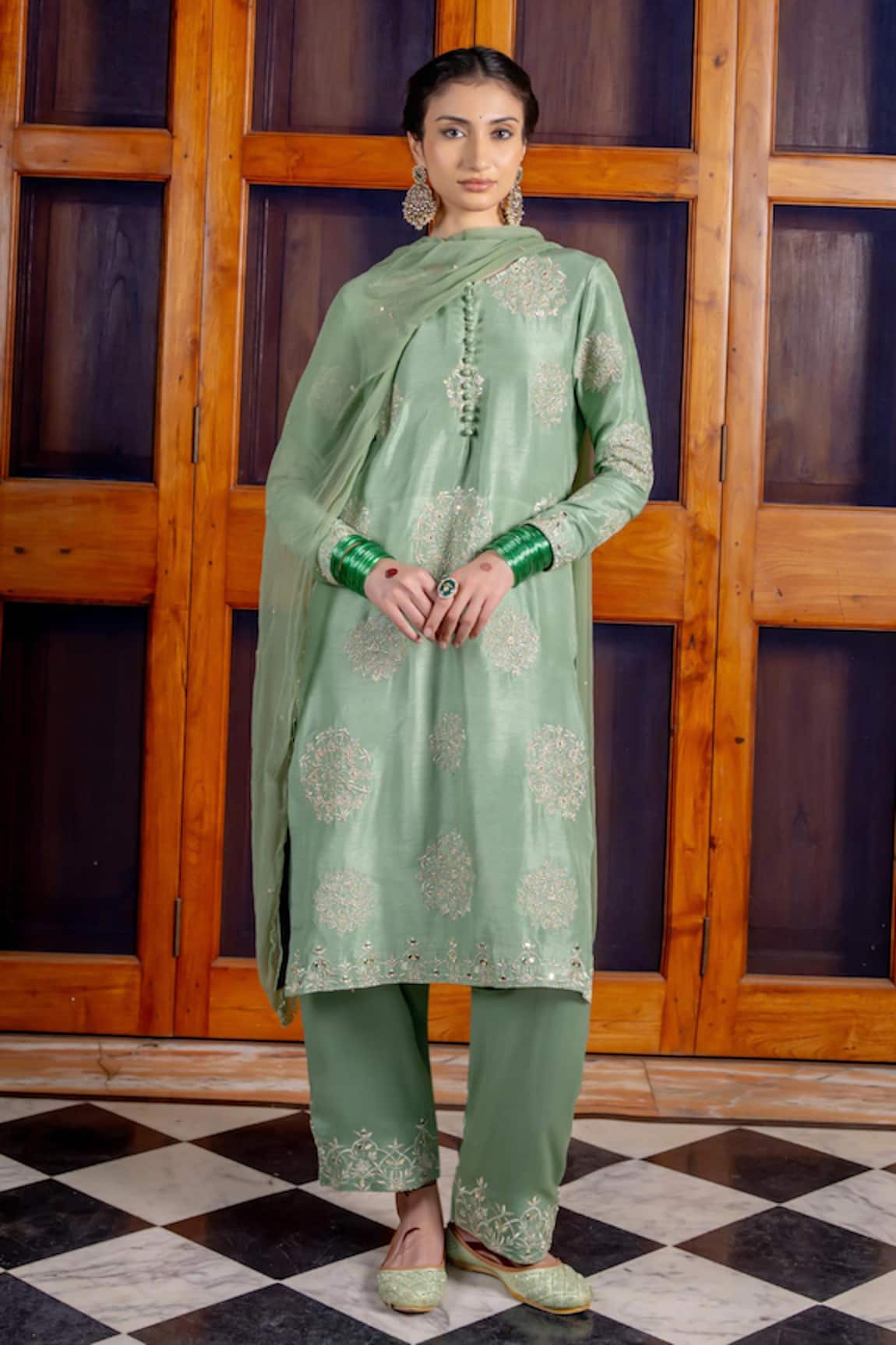 Nafs Sage Tussar Silk Kurta Set 