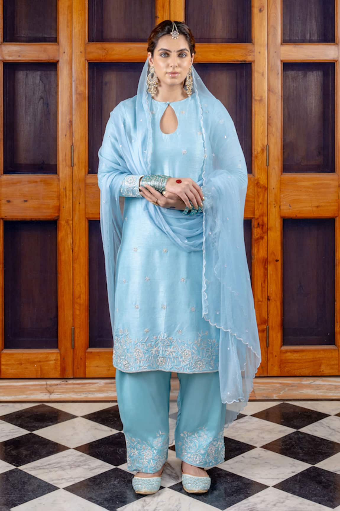 Nafs Sky Blue Tussar Silk Kurta Set 