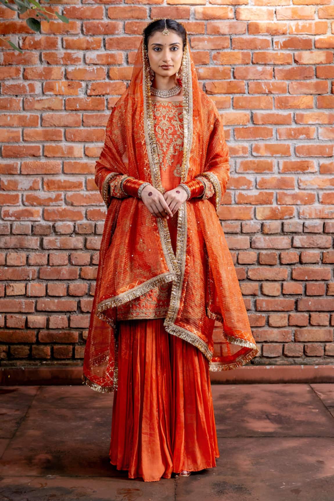 Nafs Rust Tussar Silk Kurta Gharara Set 