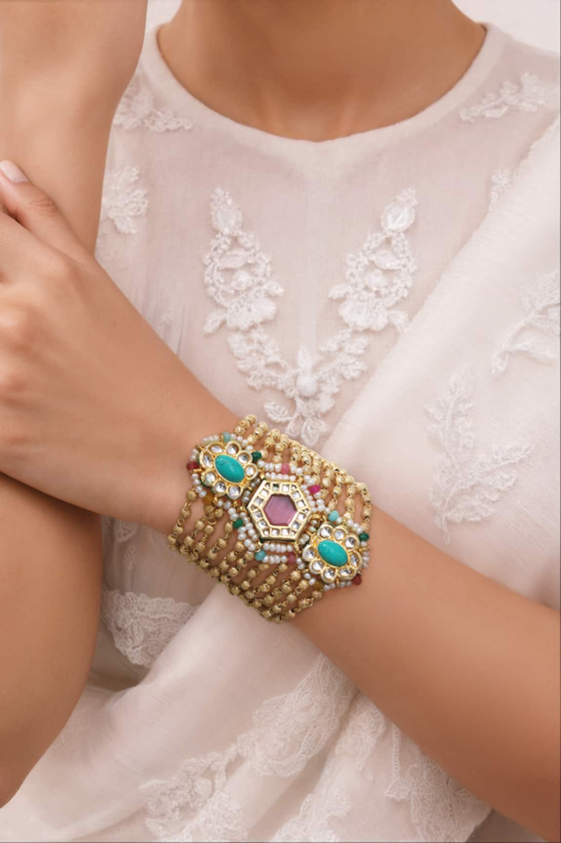 Tad Accessories Gold Finish Imitation Kundan Bracelet
