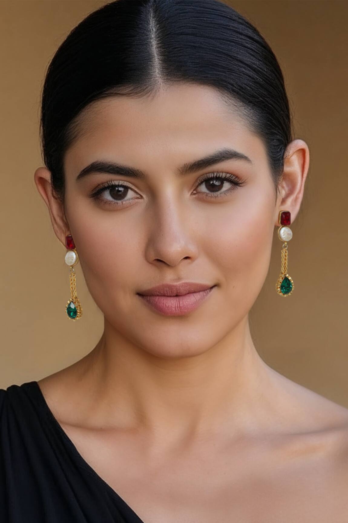 Tad Accessories Ruby Red Gold Finish Earrings