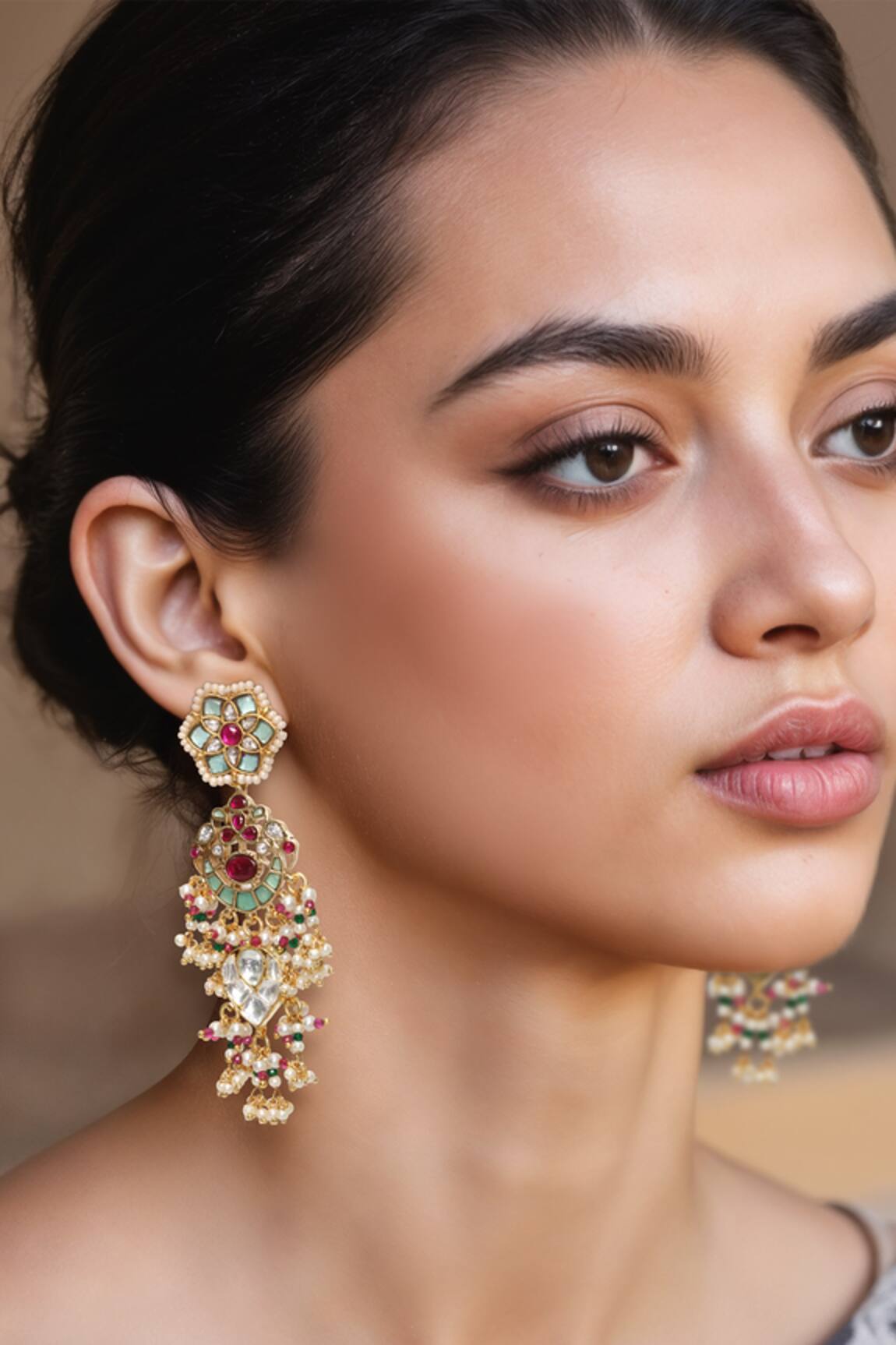 Tad Accessories Gold Finish Imitation Kundan Earrings