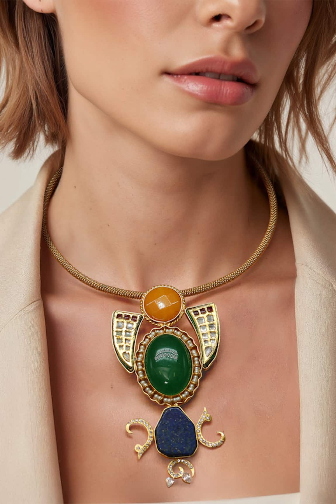 Tad Accessories Gold Finish Semi Precious Stone Necklace