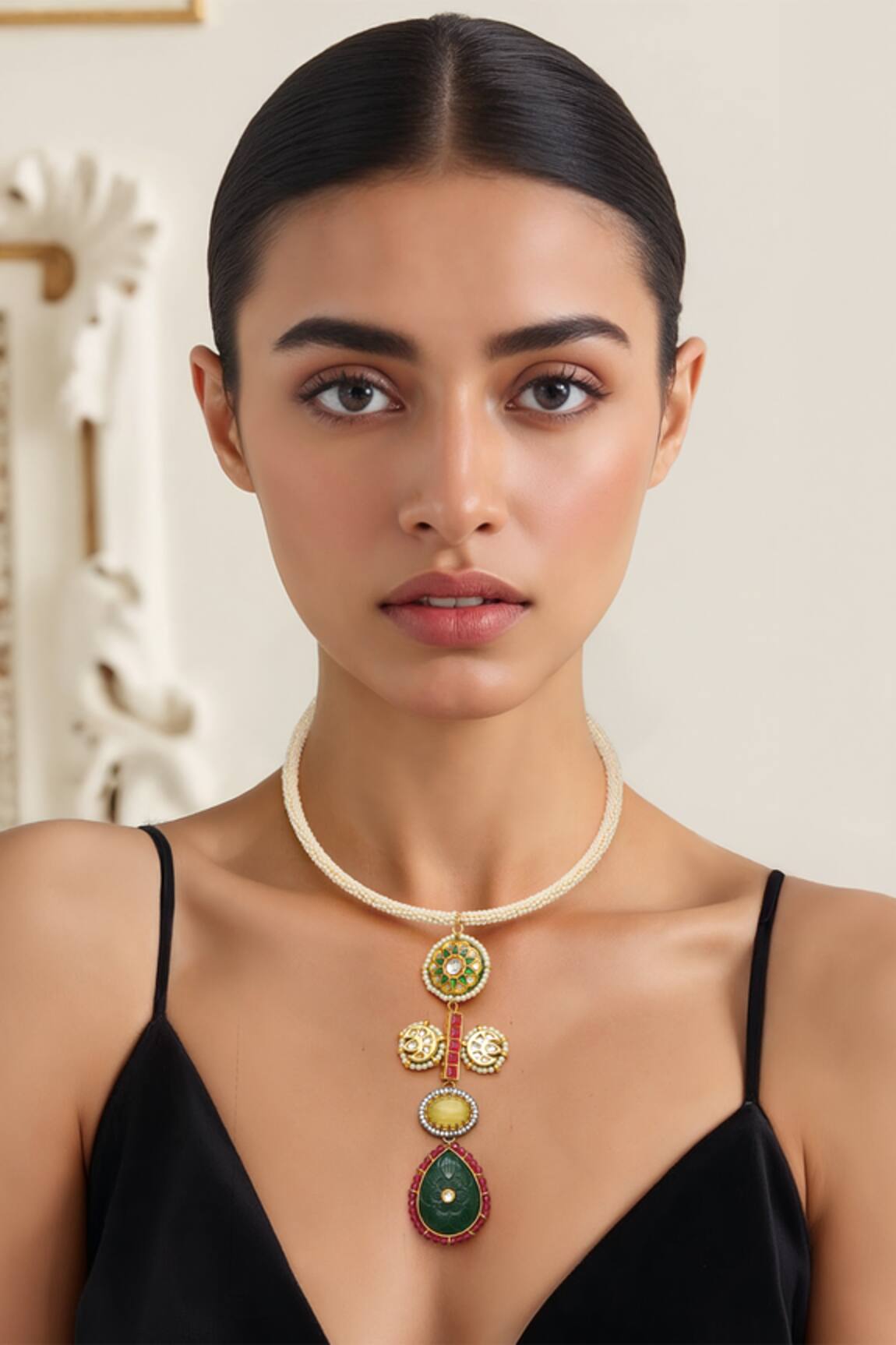 Tad Accessories Gold Finish Imitation Kundan Necklace 