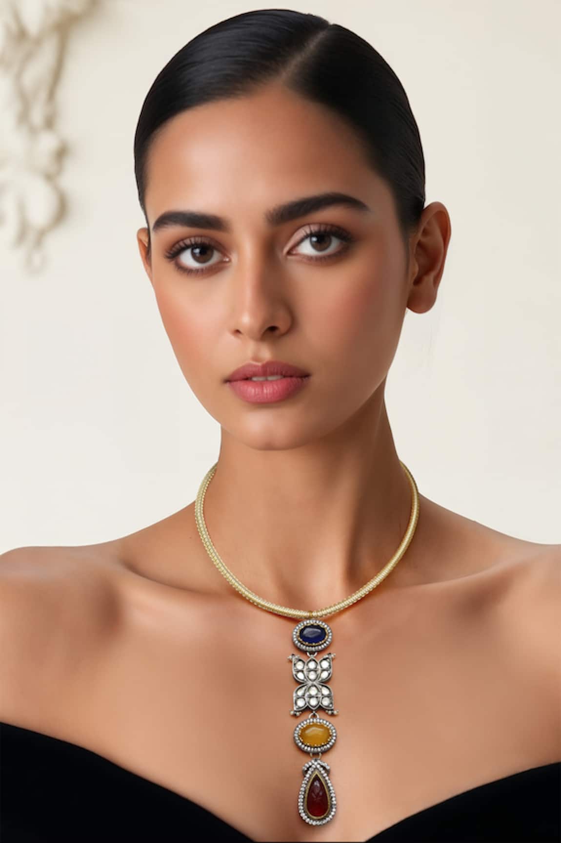 Tad Accessories Two Tone Finish Imitation Polki Necklace 