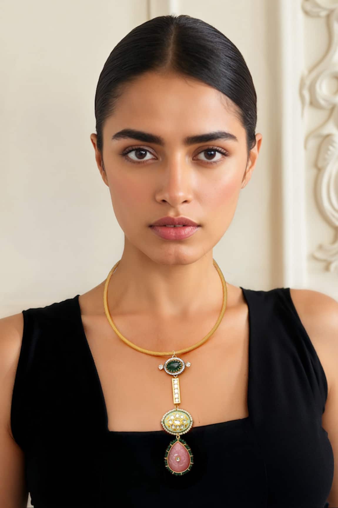 Tad Accessories Gold Finish Imitation Kundan Necklace 