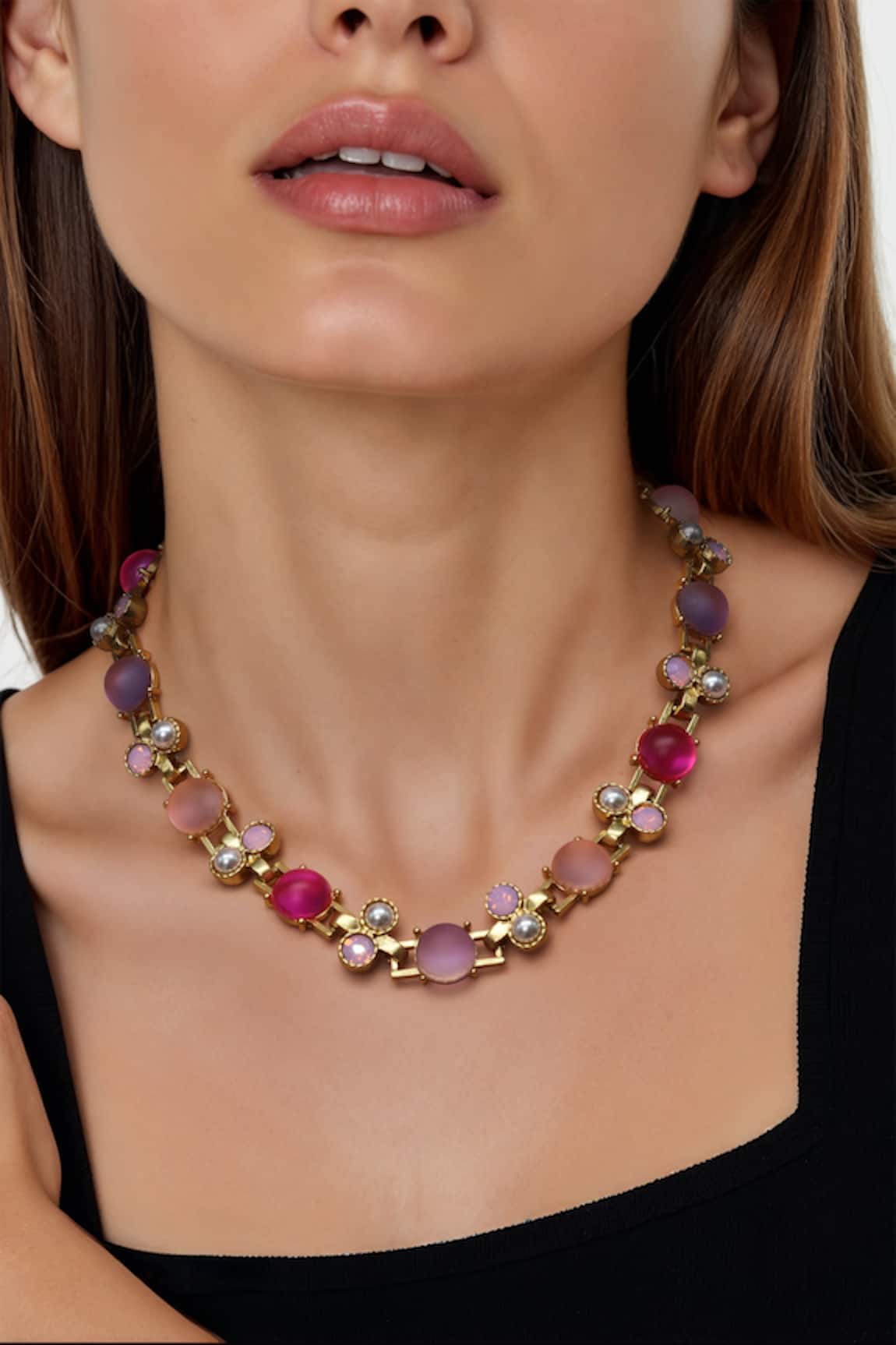 Tad Accessories Gold Finish Semi Precious Stone Necklace 