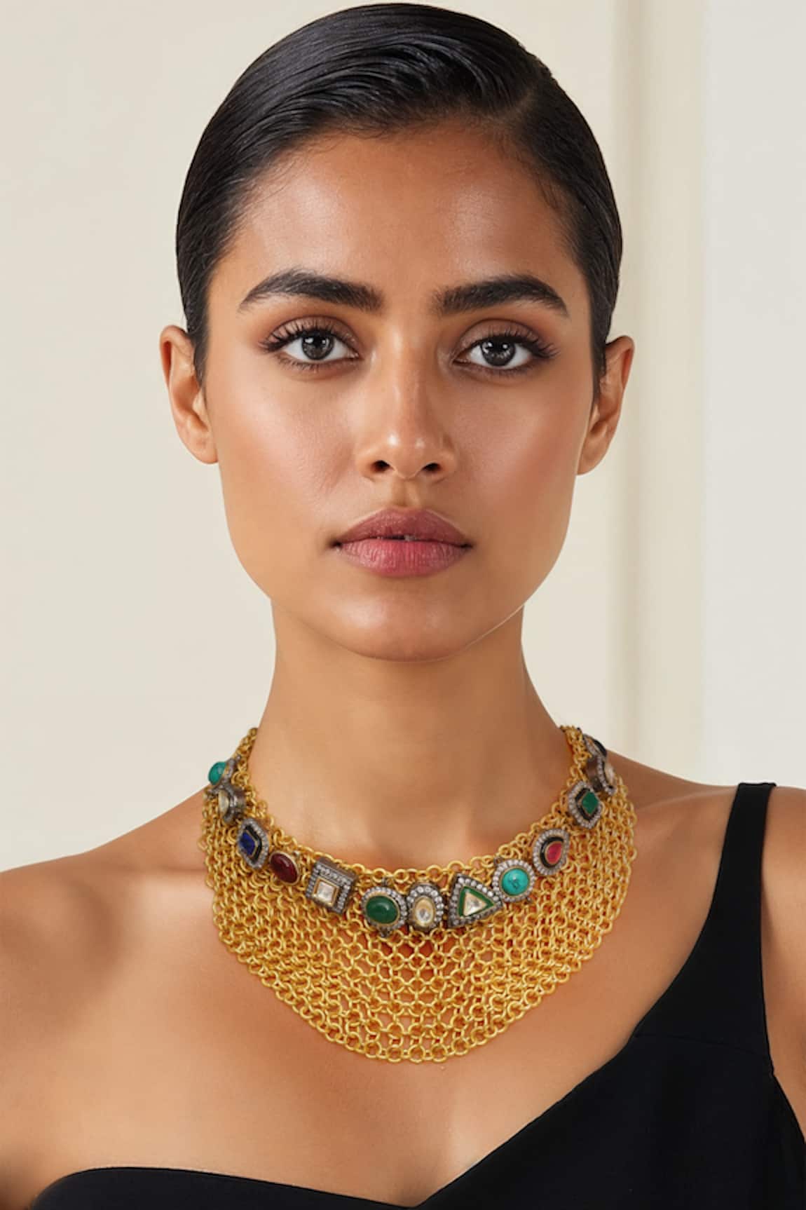 Tad Accessories Gold Finish Semi Precious Stone Necklace 