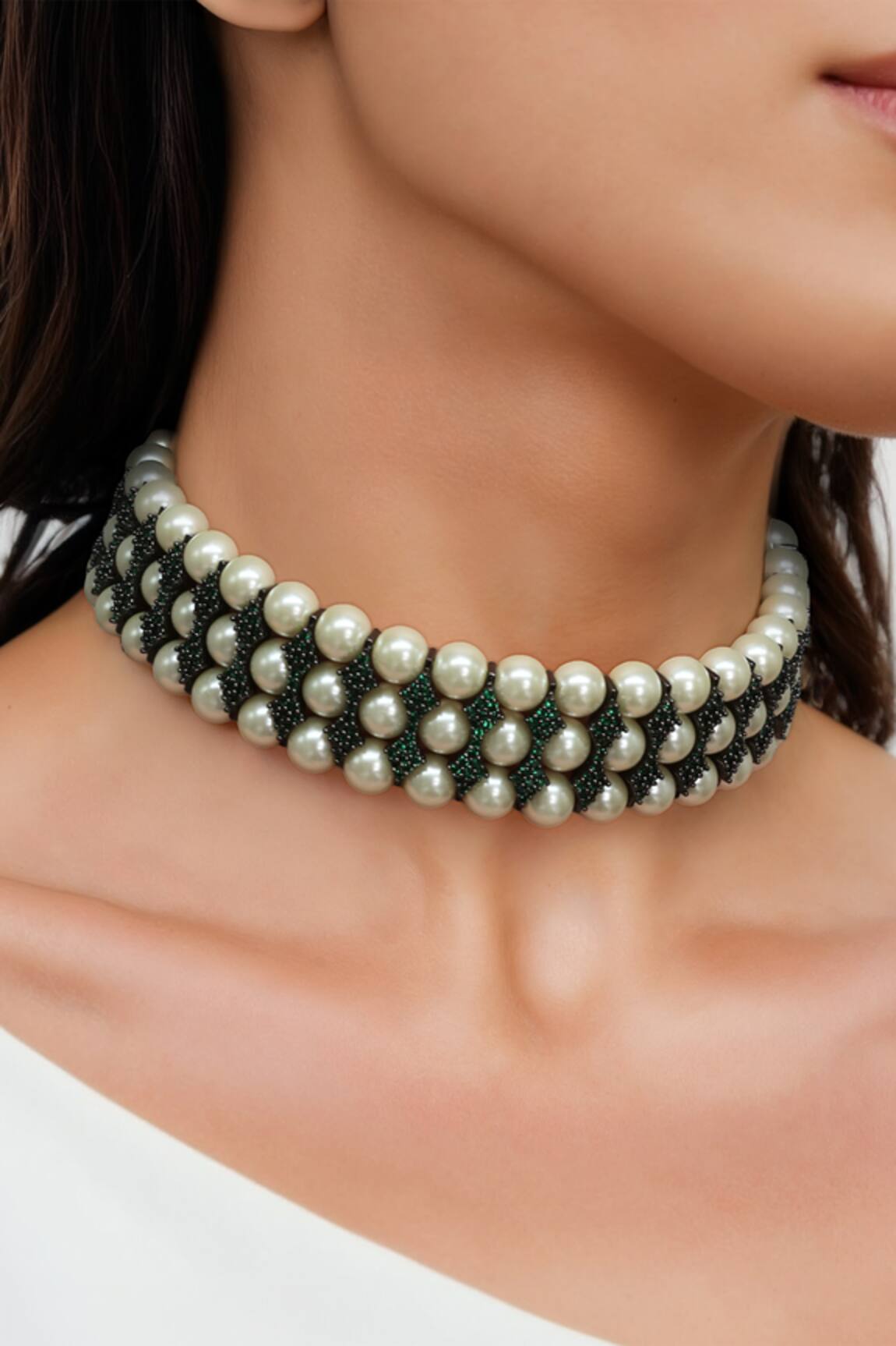Tad Accessories Two Tone & Pearl Choker Necklace 