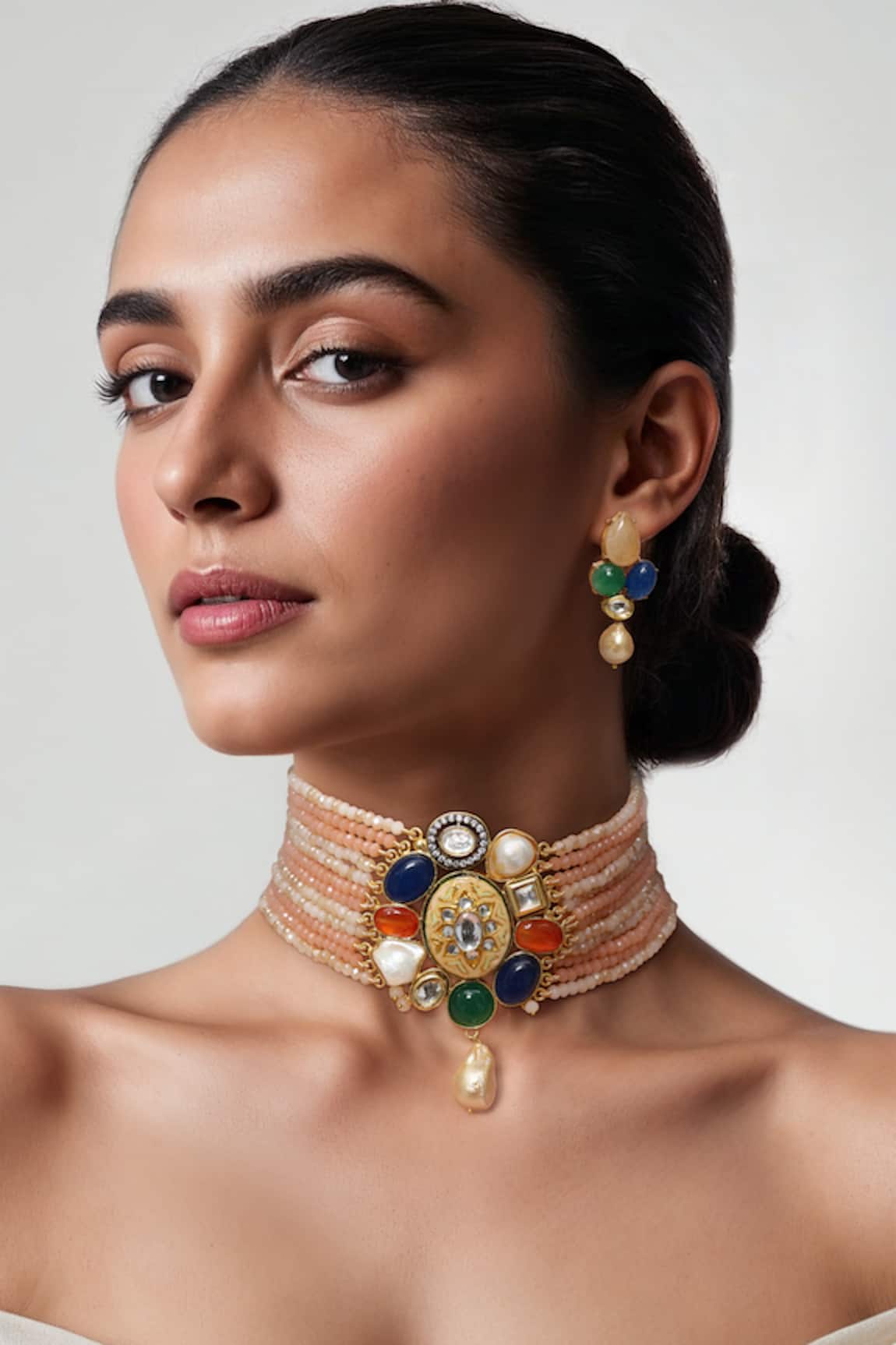 Tad Accessories Gold Finish Semi Precious Stone Jewelry Set 