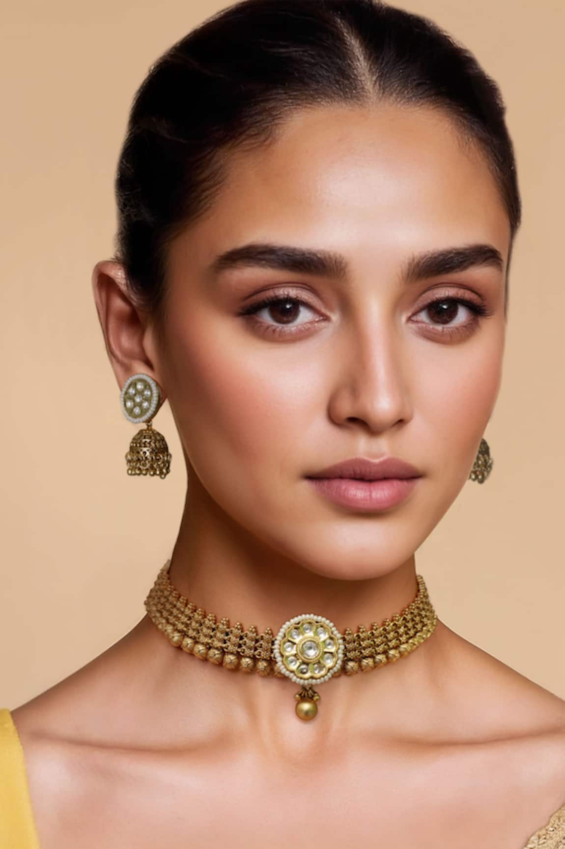 Tad Accessories Gold Finish Imitation Polki Necklace Set 