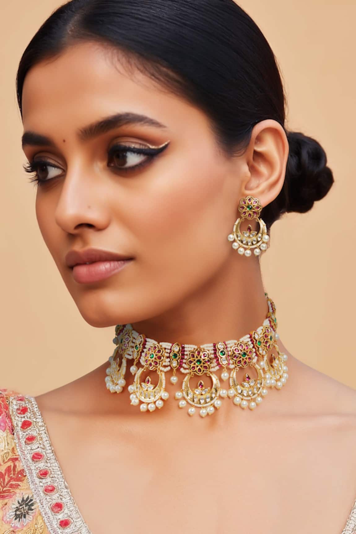 Tad Accessories Gold Finish Imitation Polki Necklace Set 
