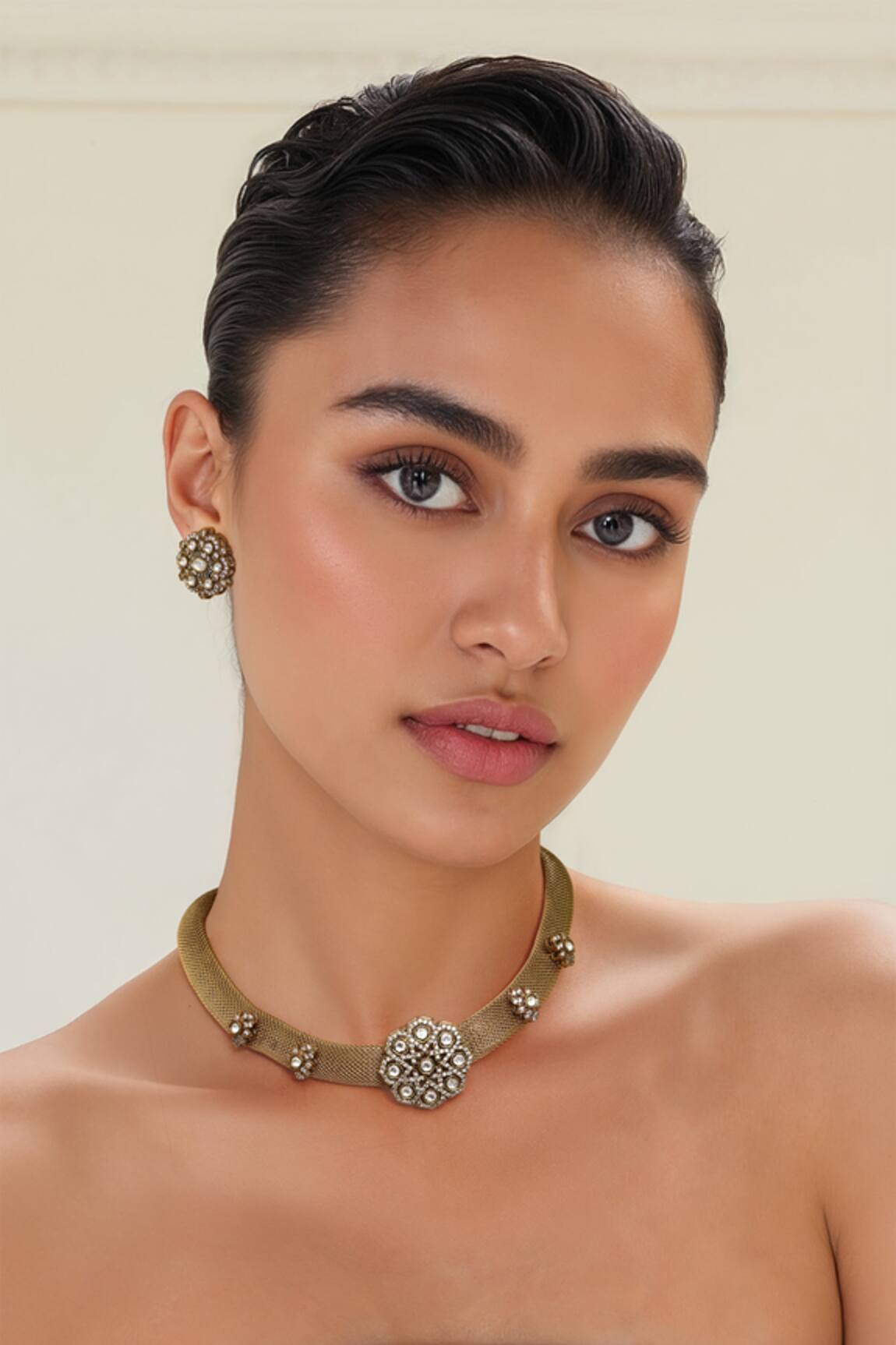 Tad Accessories Gold Finish Imitation Polki Necklace Set 