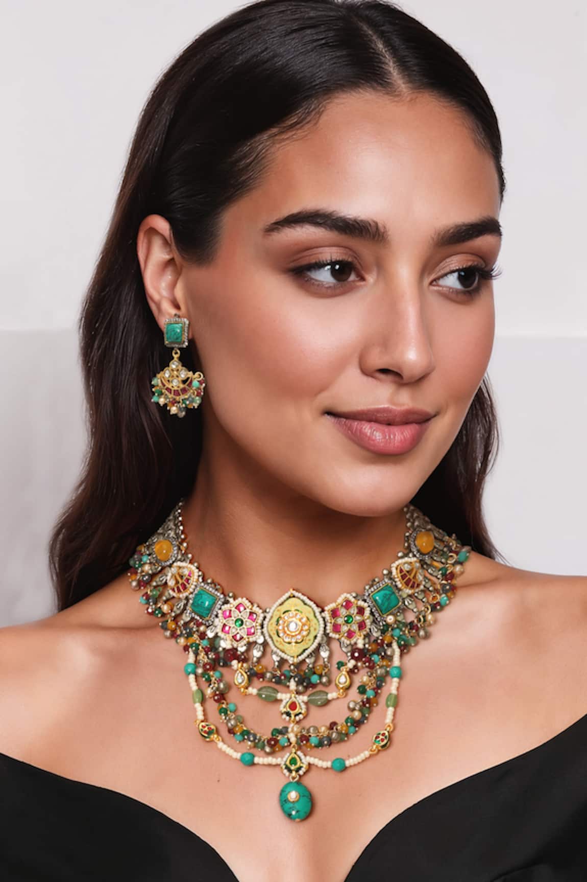 Tad Accessories Antique Silver Finish Necklace Set 