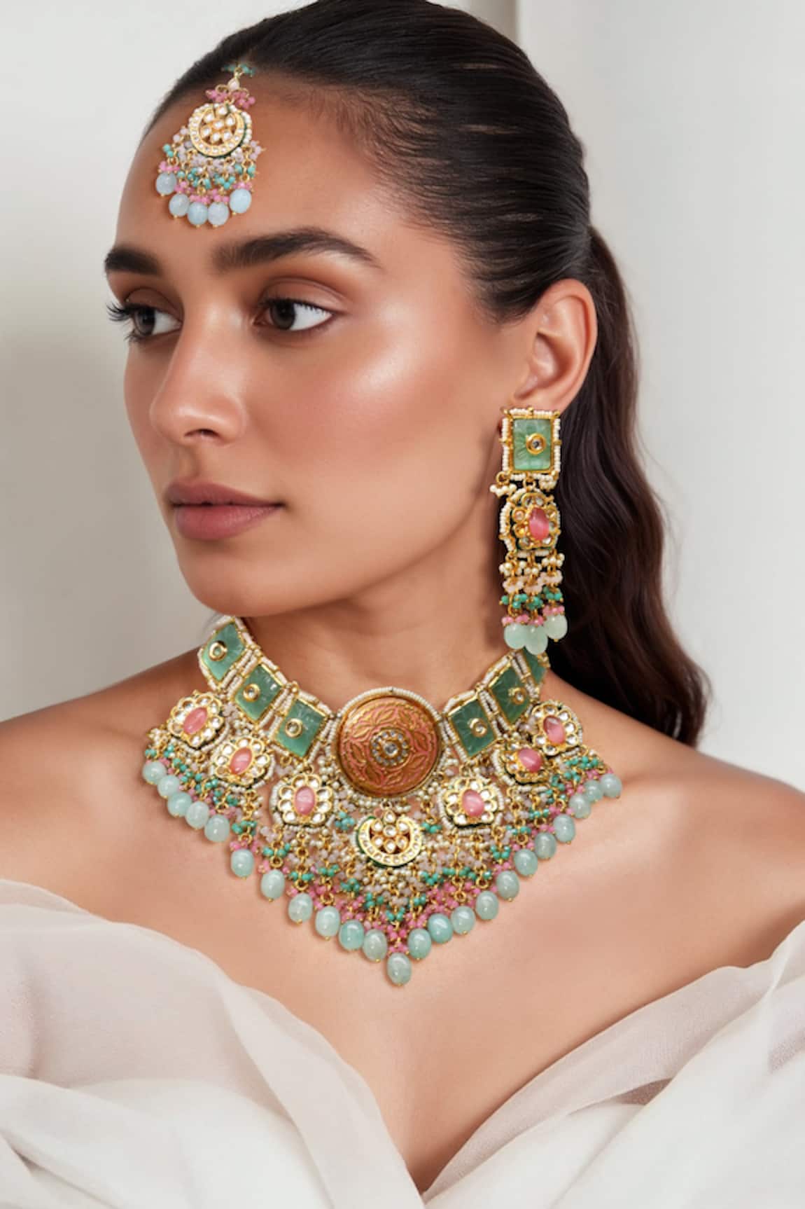 Tad Accessories Gold Finish Imitation Kundan Necklace Set 