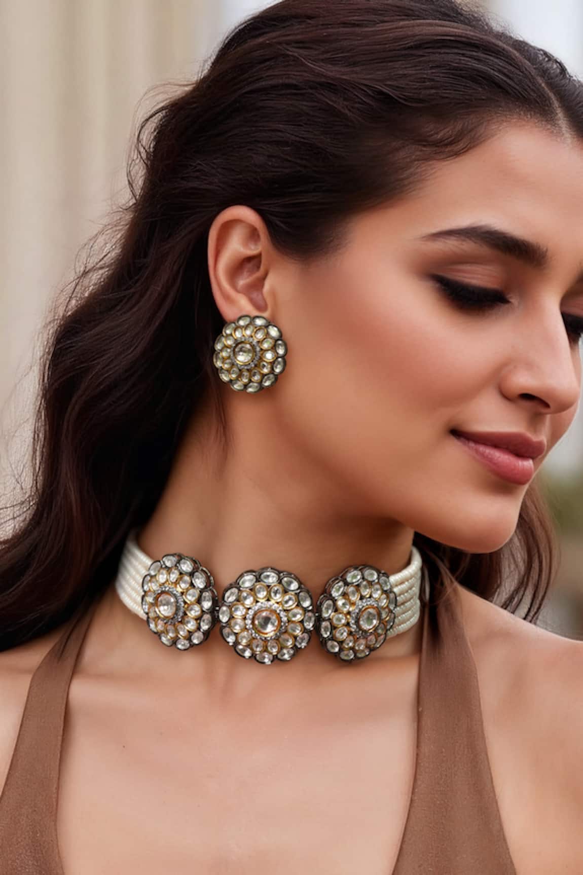 Tad Accessories Gold Finish Imitation Polki Choker Set 