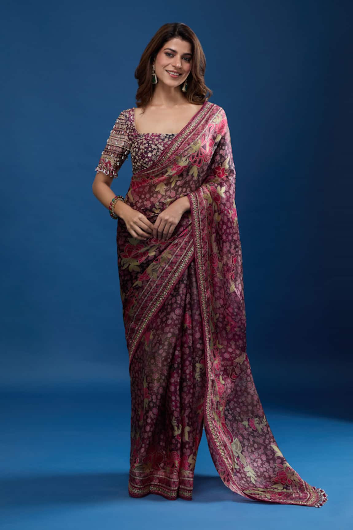 Tarun Tahiliani Floral Pattern Saree Set 
