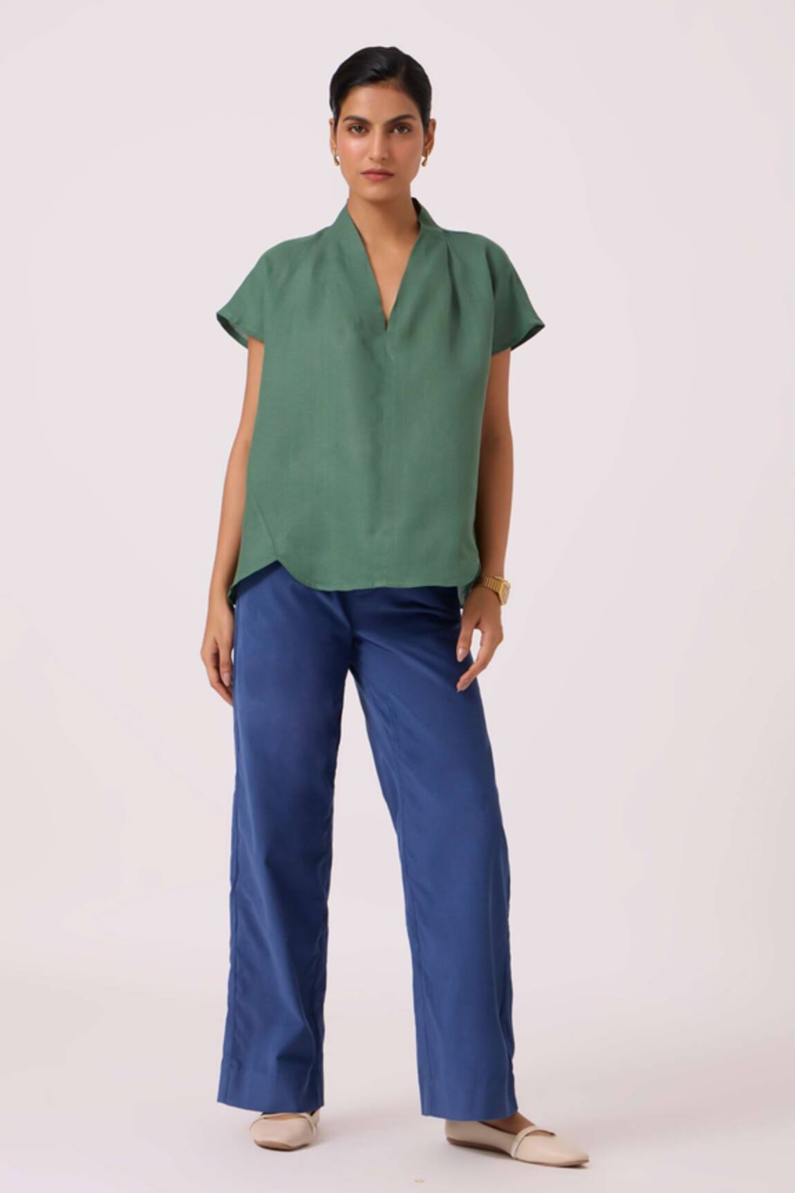 The Summer House Orion Green Linen Top 