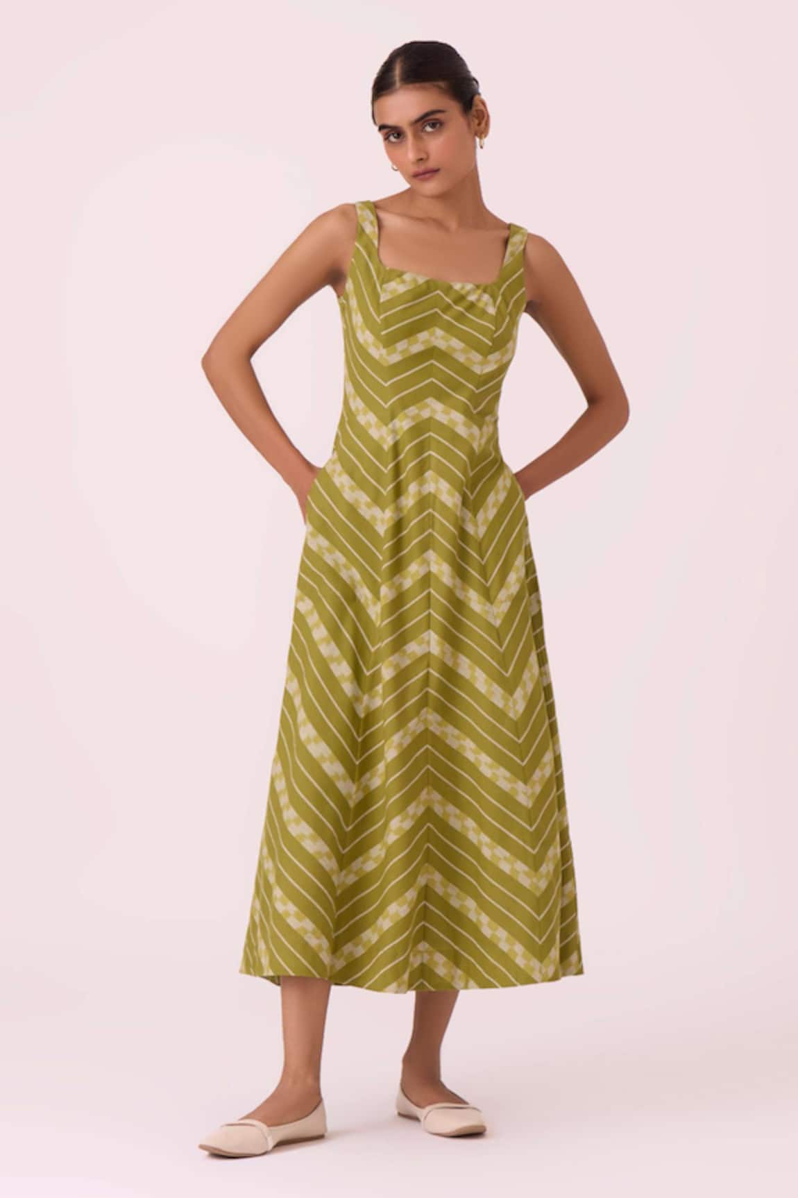The Summer House Zosima Green Striped Ikat Dress 