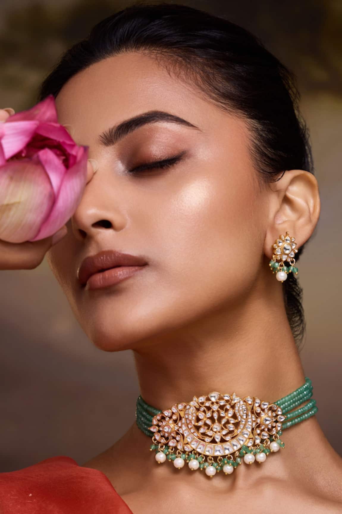 Paisley Pop Green Kundan Necklace Set
 