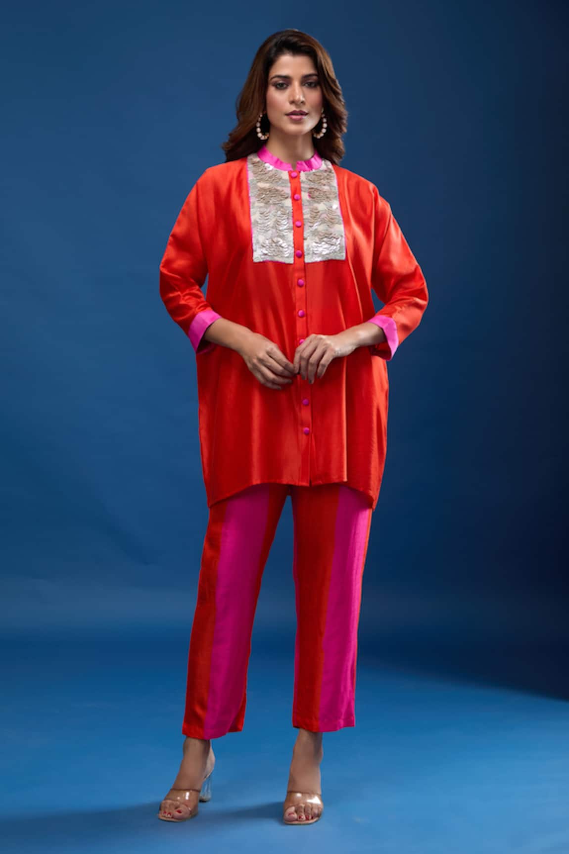 Archana Shah Short Kaftan With Striped Pant 