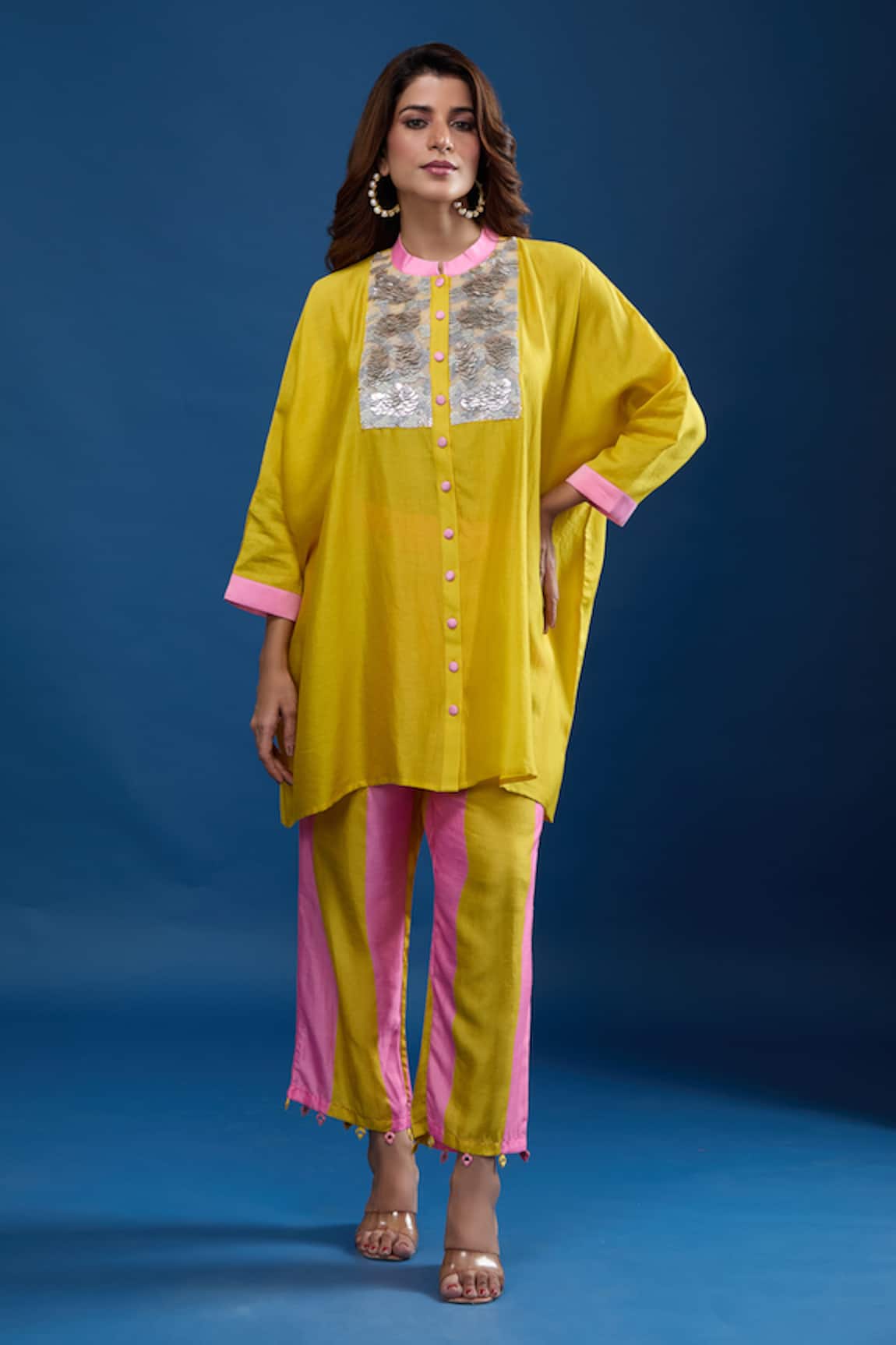 Archana Shah Short Kaftan With Striped Pant 