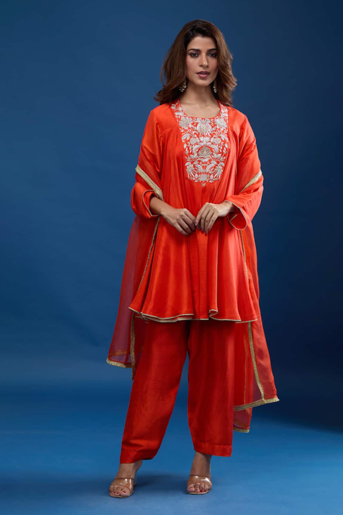 Archana Shah Embroidered Yoke Short Anarkali Set 