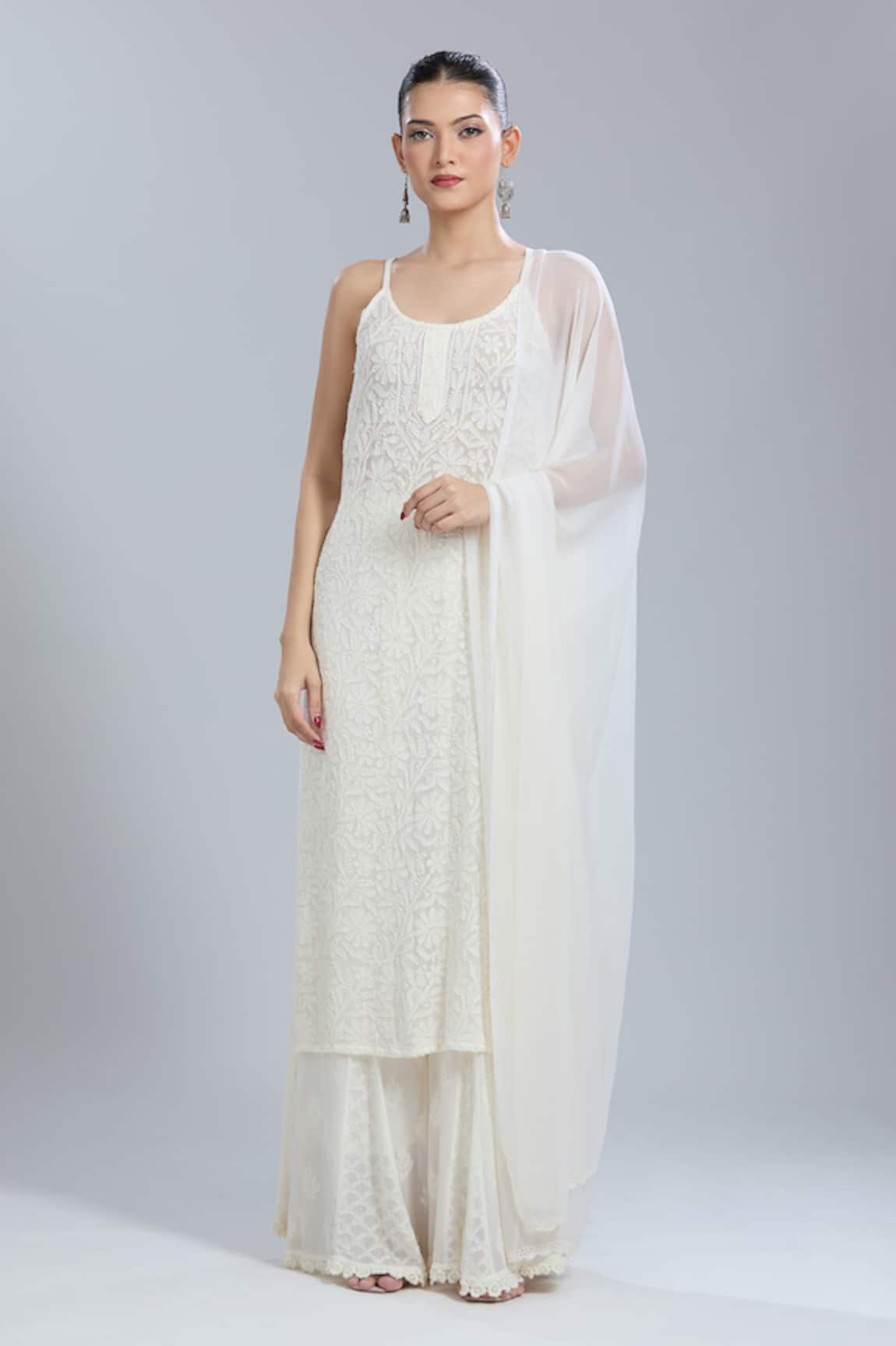 Label Aishwaryrika Embroidered White Kurta Sharara Set 
