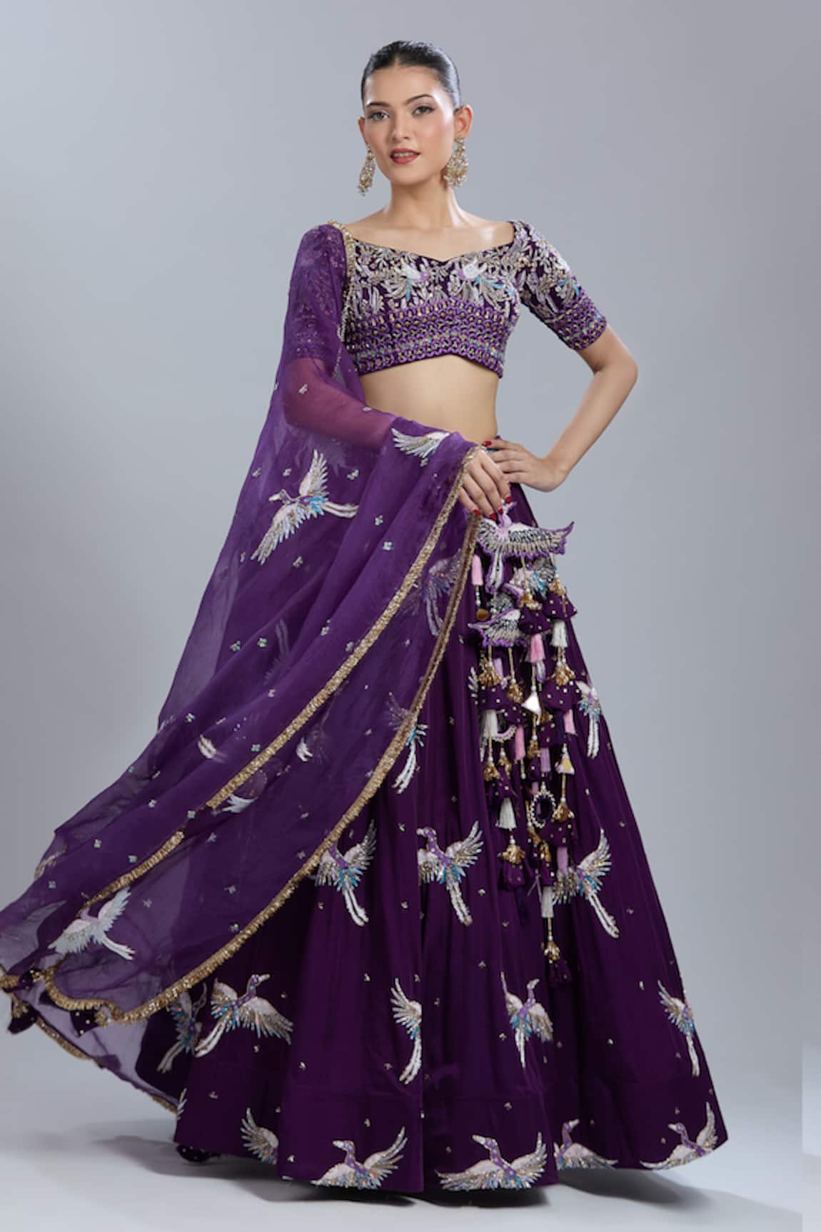 Swish By Dolcy And Simran Embroidered Purple Lehenga Set 
