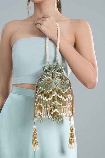 Nazaakat By Samara Singh Green Hand Embroidered Potli Bag 
