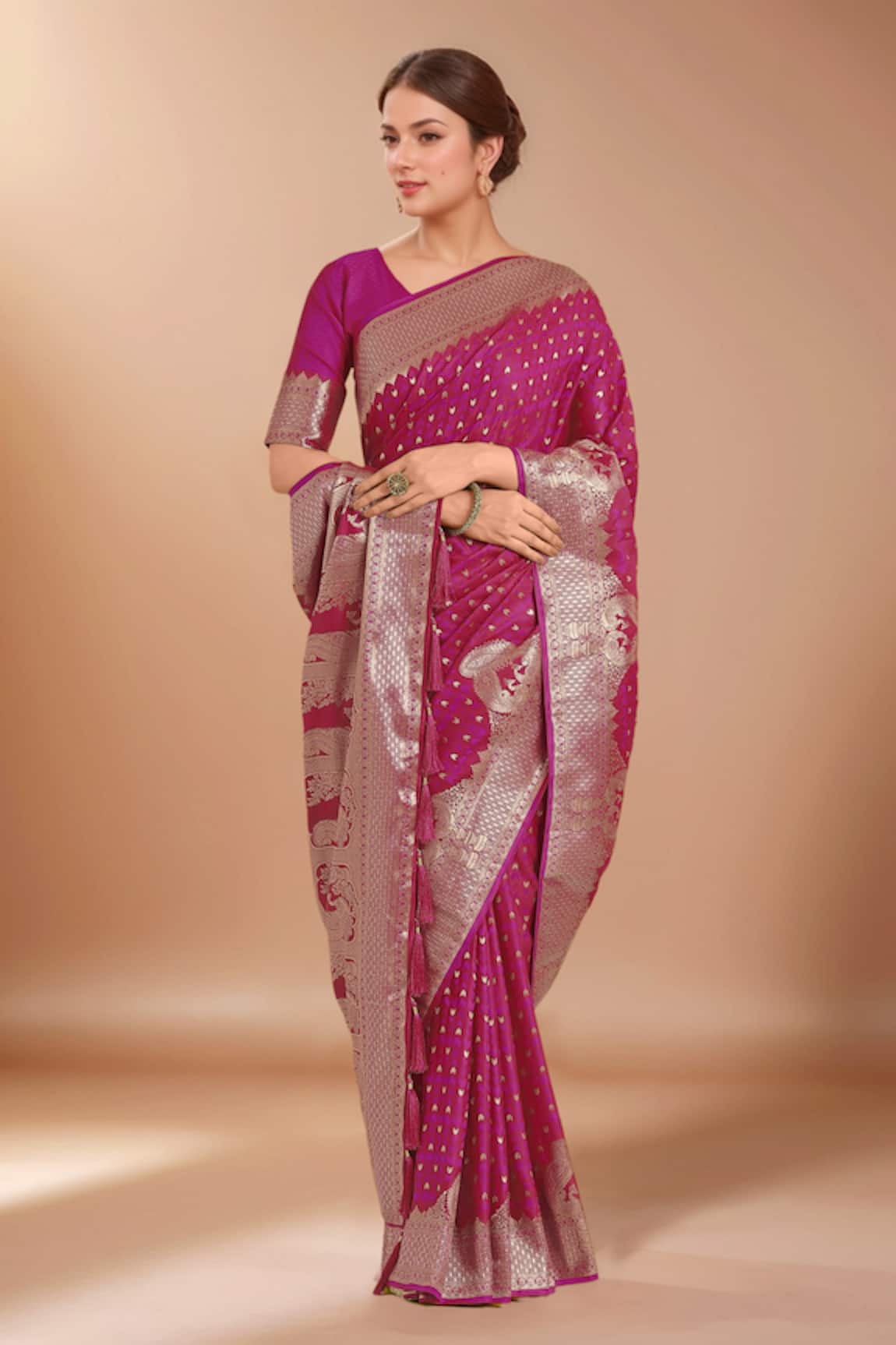 Samyukta Singhania Zari Woven Pink Banarasi Silk Saree With Blouse