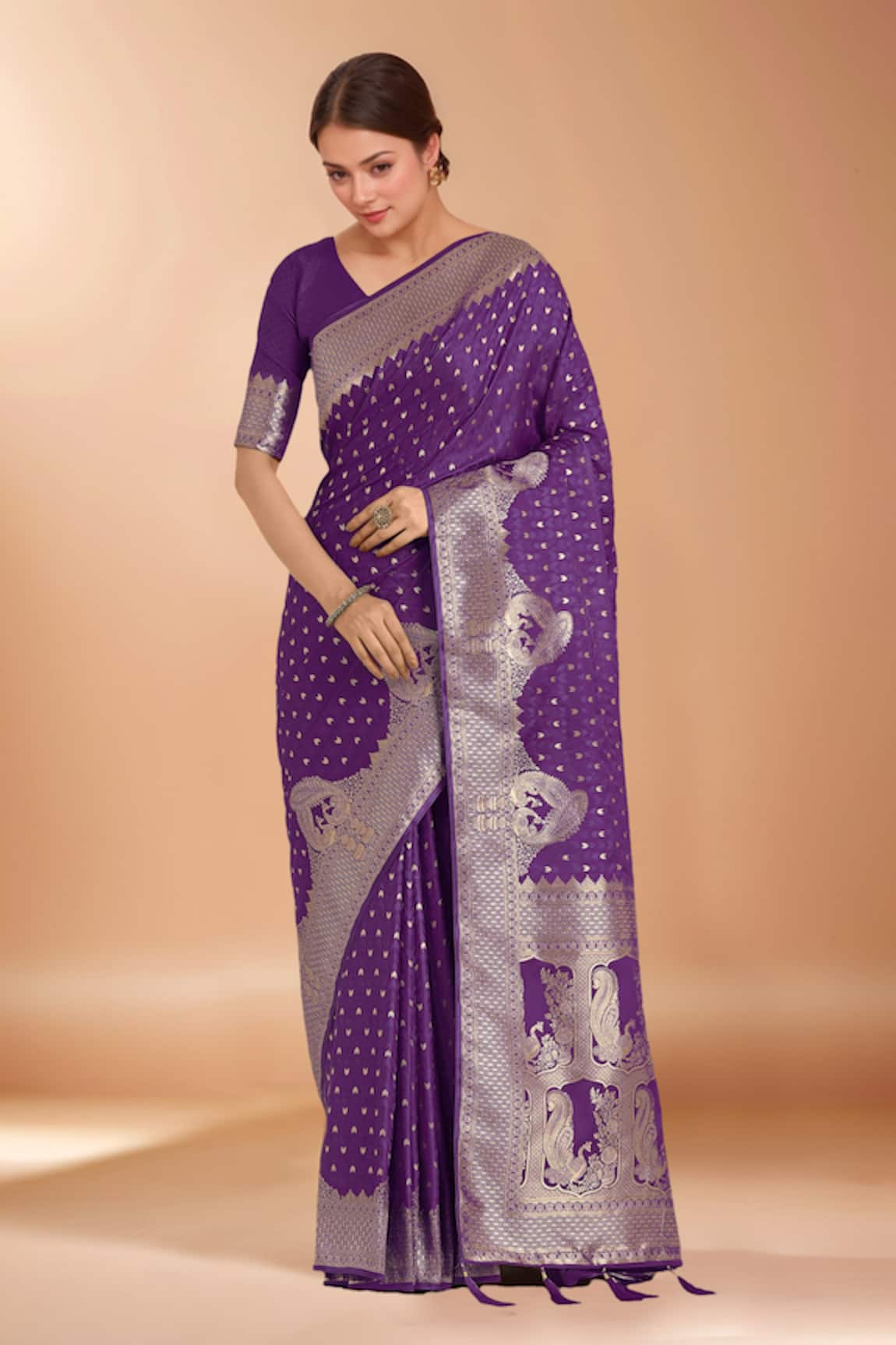 Samyukta Singhania Purple Zari Woven Banarasi Silk Saree With Blouse 