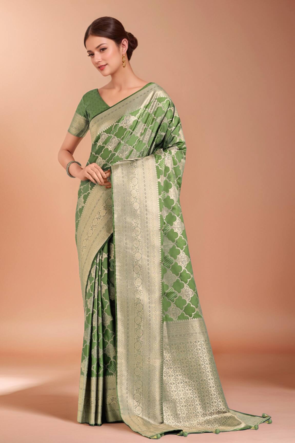 Samyukta Singhania Green Zari Woven Banarasi Silk Saree With Blouse 