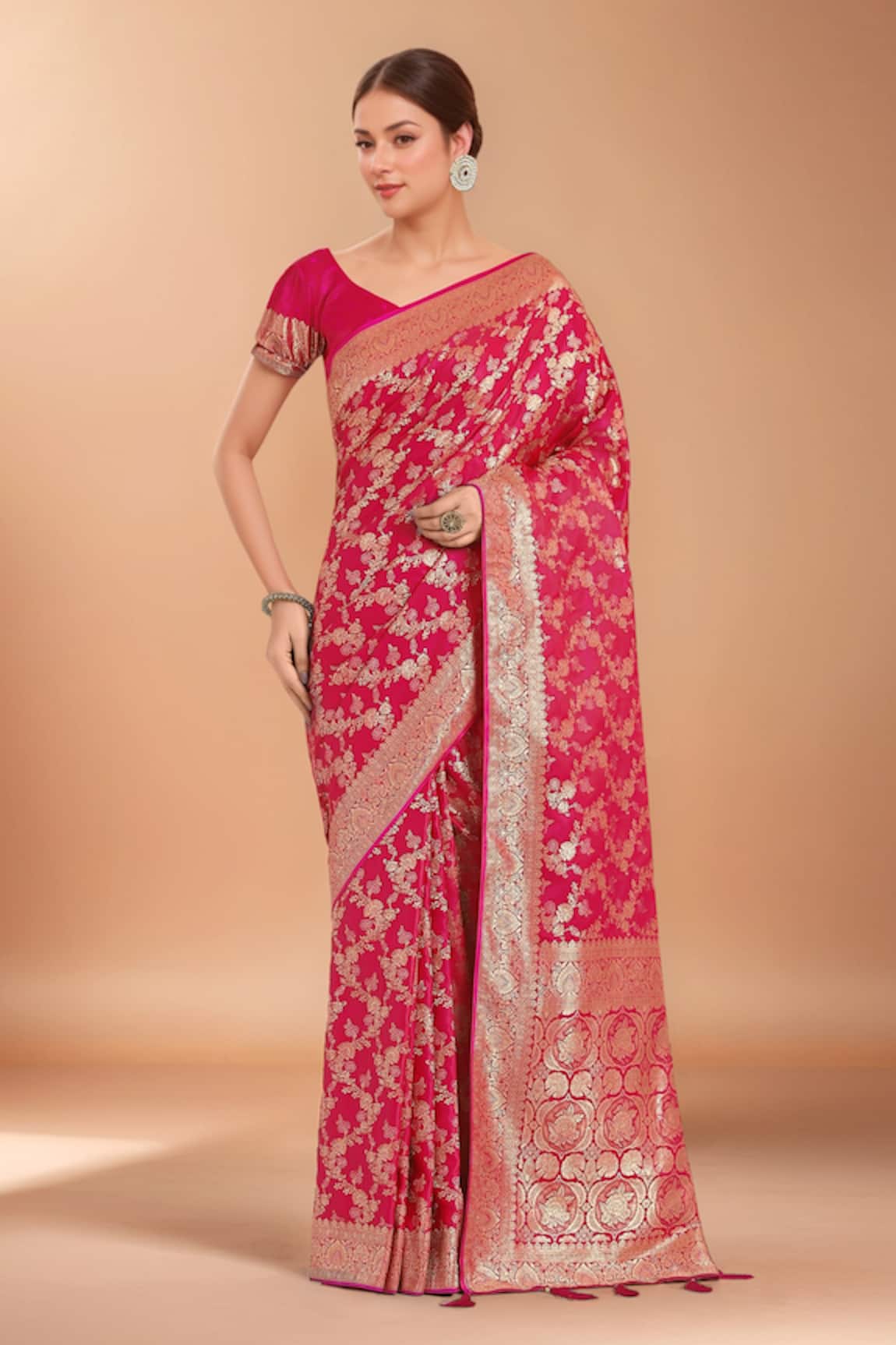 Samyukta Singhania Zari Woven Pink Banarasi Silk Saree With Blouse 