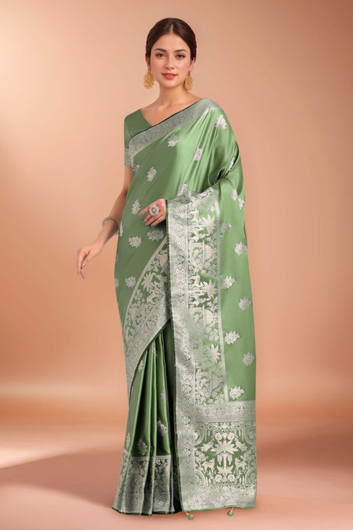 Samyukta Singhania Zari Woven Green Banarasi Silk Saree With Blouse