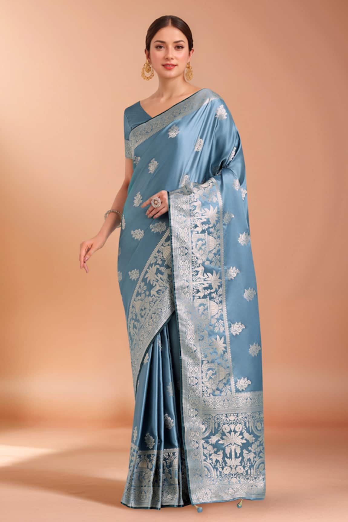 Samyukta Singhania Zari Woven Blue Banarasi Silk Saree With Blouse 