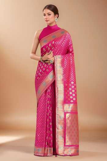 Samyukta Singhania Pink Zari Woven Banarasi Silk Saree With Blouse 