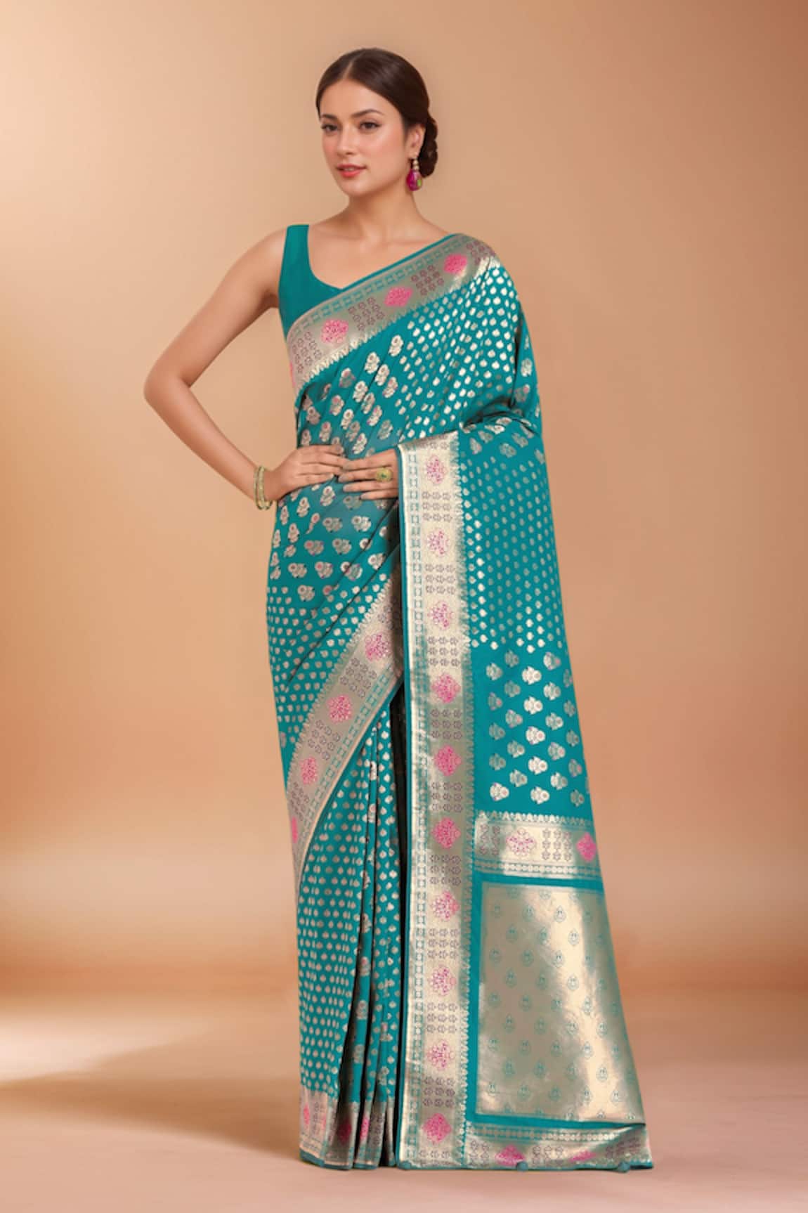 Samyukta Singhania Zari Woven Blue Banarasi Silk Saree With Blouse 