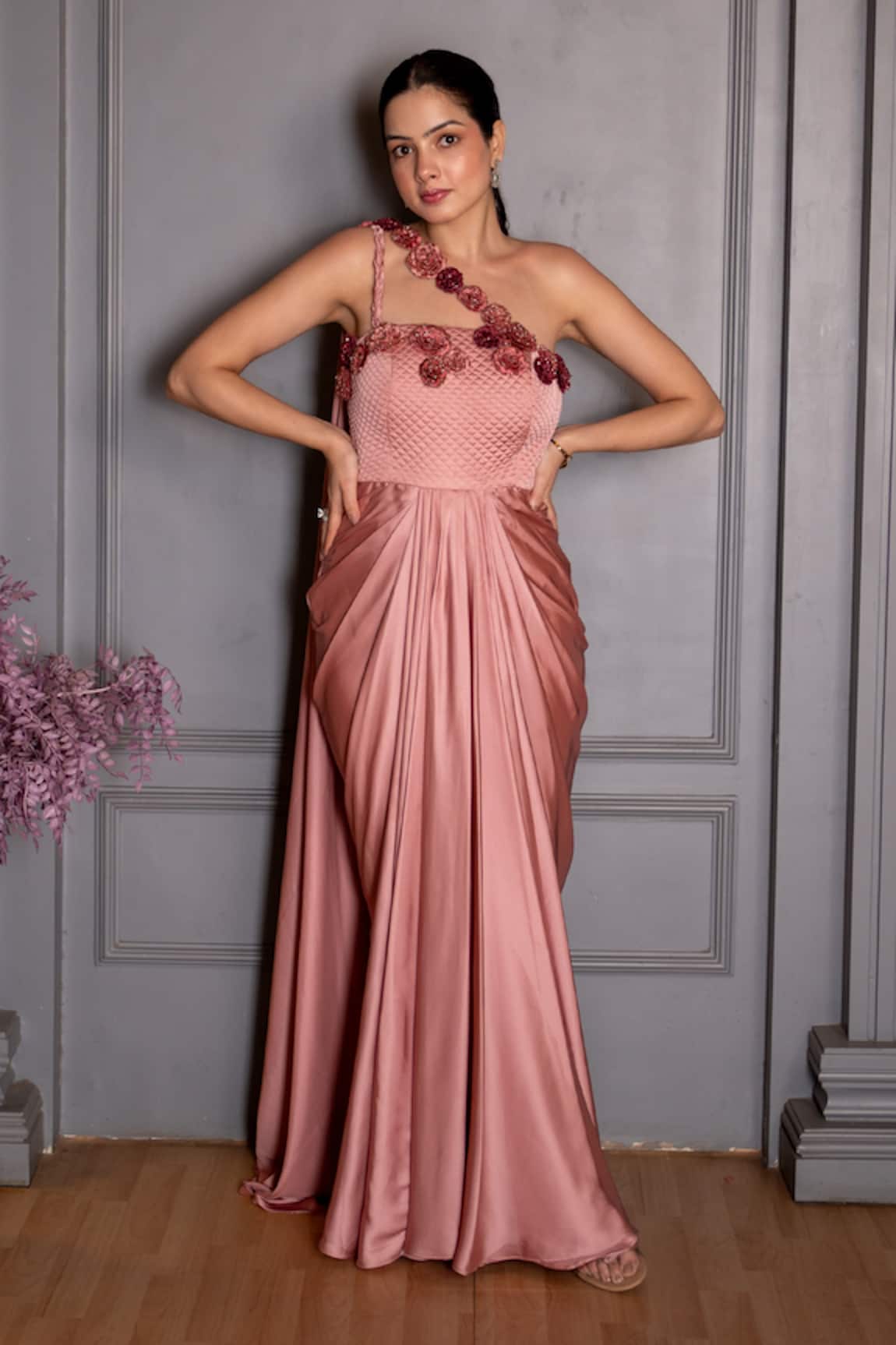 Ritika Verma Nazm Flower Draped Saree Gown 