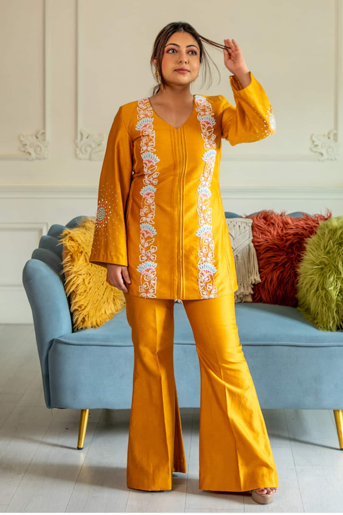 Ritika Verma Aira Embroidered Tunic With Bell Bottom Pant 