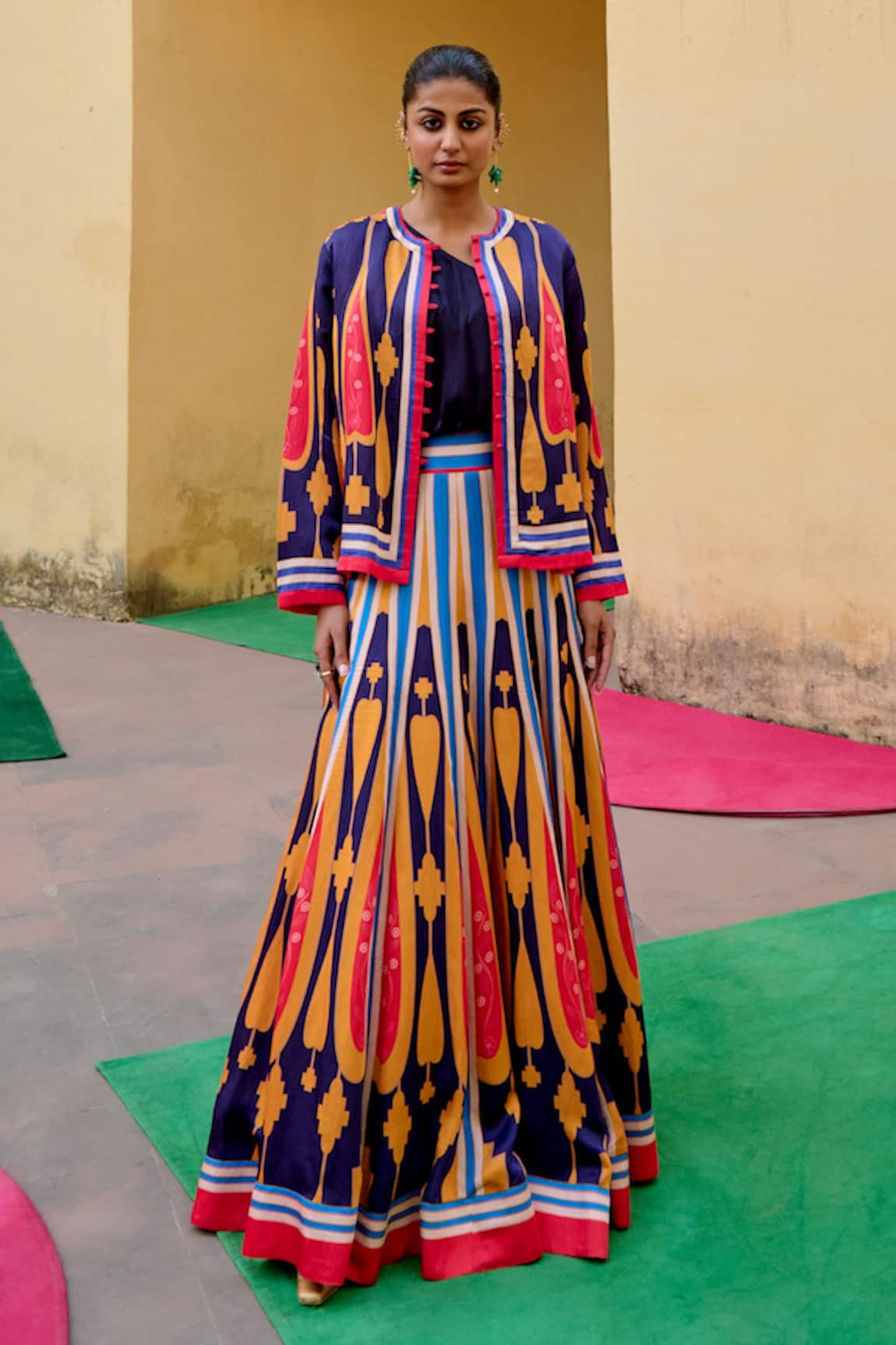Swati Vijaivargie Color Block Jacket Lehenga Set 