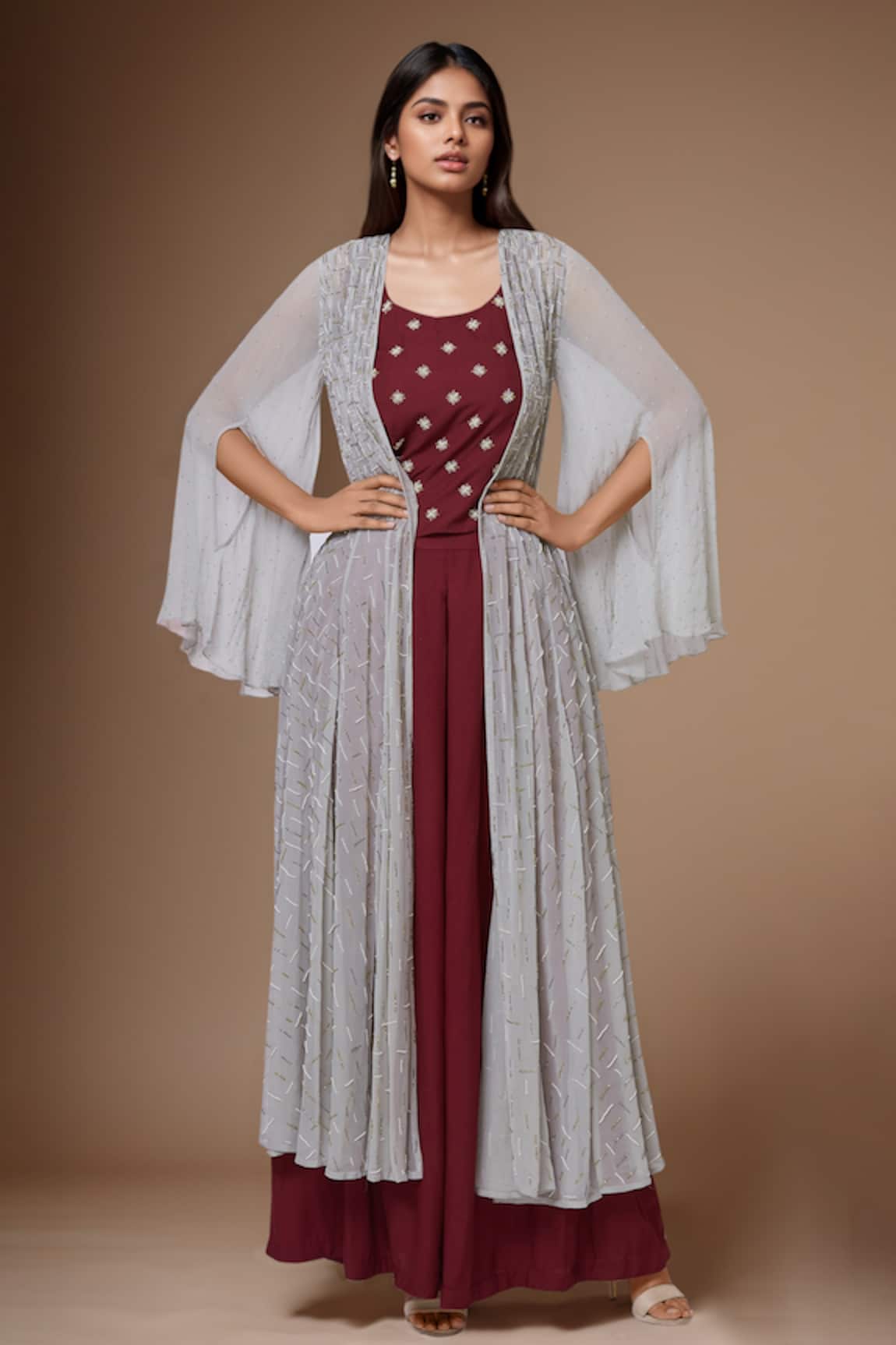 Aariyana Couture Embroidered Jacket Palazzo Set 