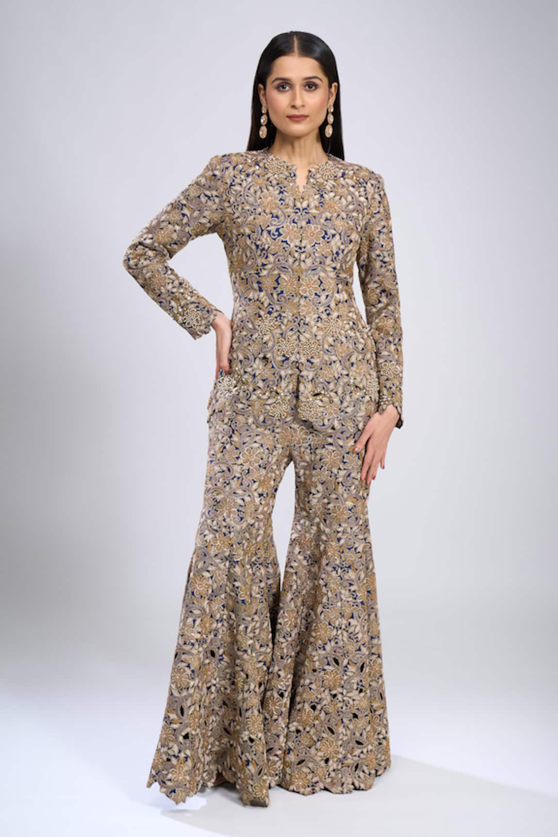 Anamika Khanna Embroidered Peplum Top With Sharara 