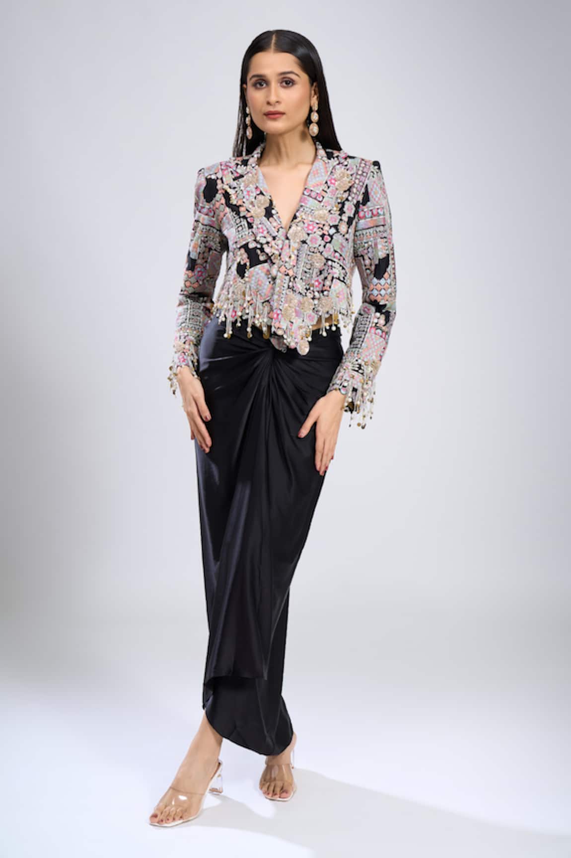 Anamika Khanna Embroidered Jacket With Skirt 