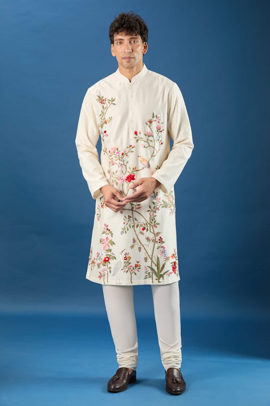 Rohit Bal Chanderi Floral Embroidered Kurta Set 