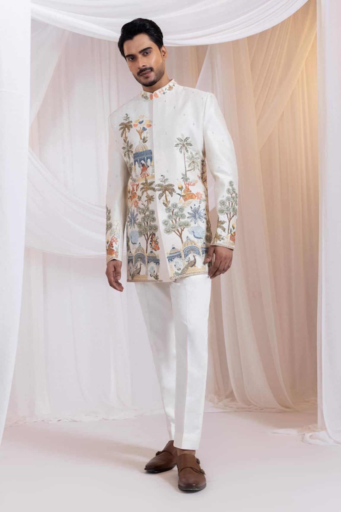 Smriti By Anju Agarwal Darbaar Royale Jungle Pattern Bandhgala Set 