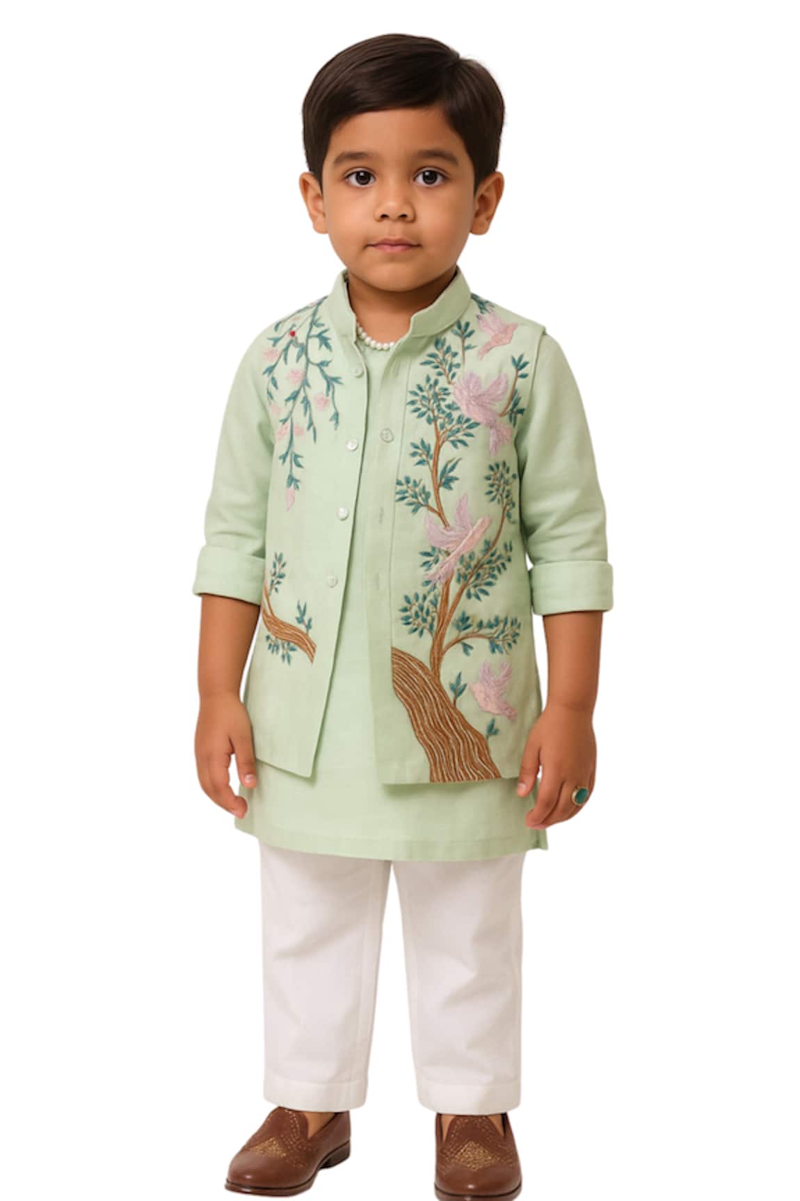 PAARSH Gulvan Birds Embroidered Nehru Jacket Set 