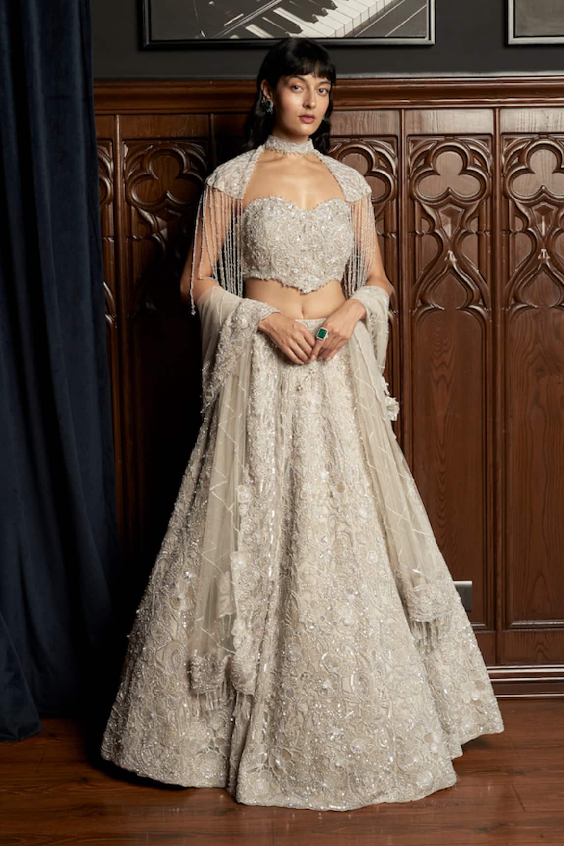 Istya Grey Embellished Lehenga & Cape Set 
