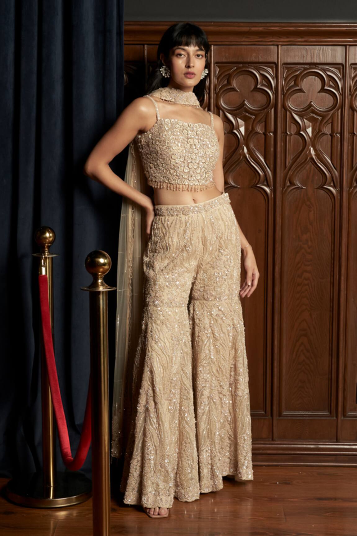 Istya Beige Embellished Sharara Set 